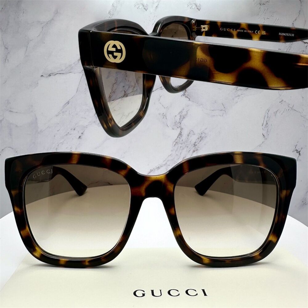 LUXURY New Gucci Polarized Sunglasses Brown Black Tortoise Square Gold GG Logo - Picture 2 of 16